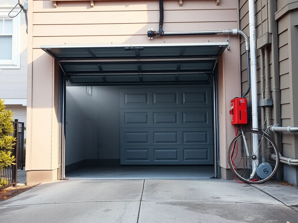 San Francisco garage door repair hardware showing tracks, rollers, hinges, and sectional door parts